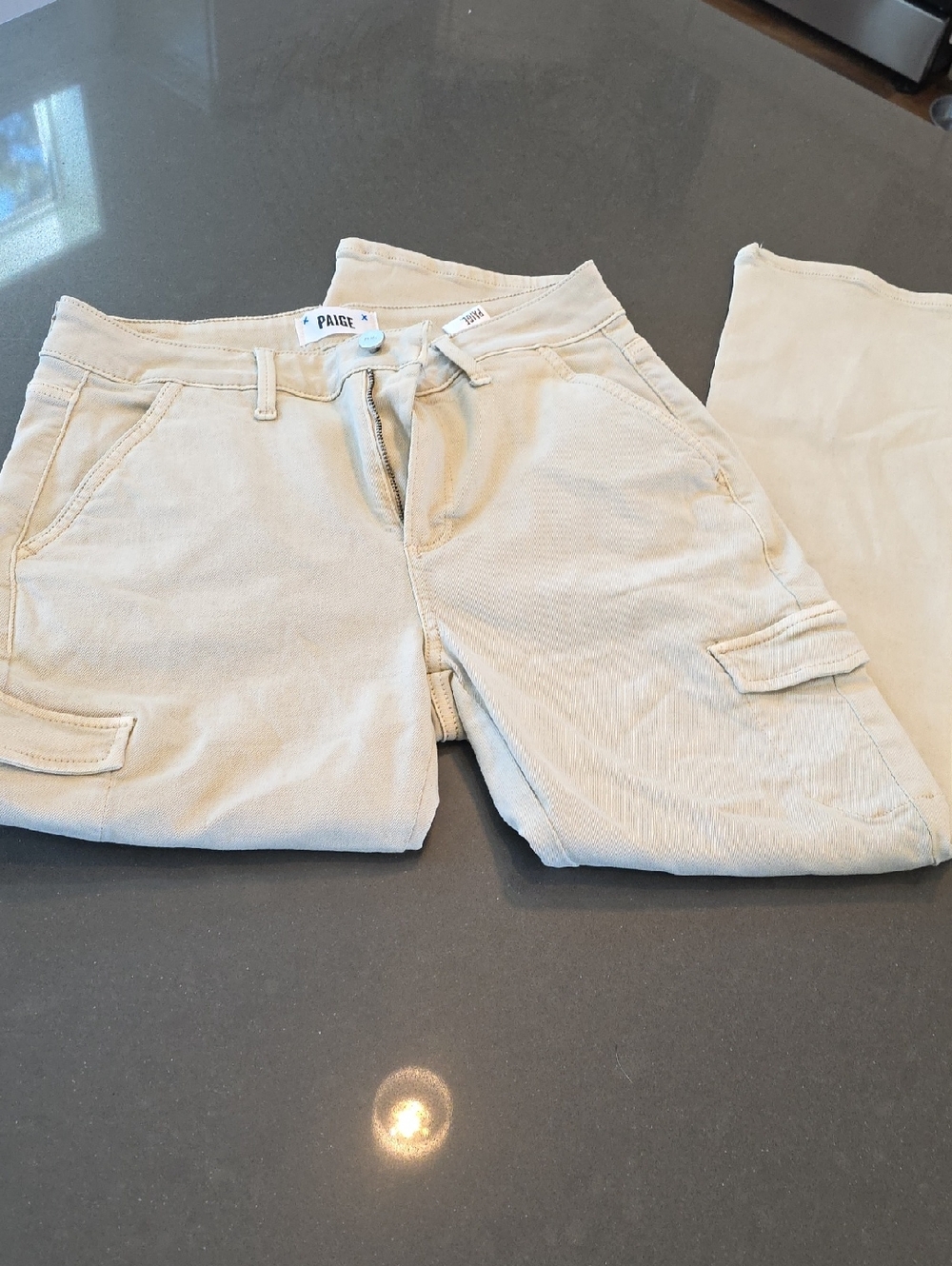 PAIGE Neutral Beige High-Rise Utility Jeans